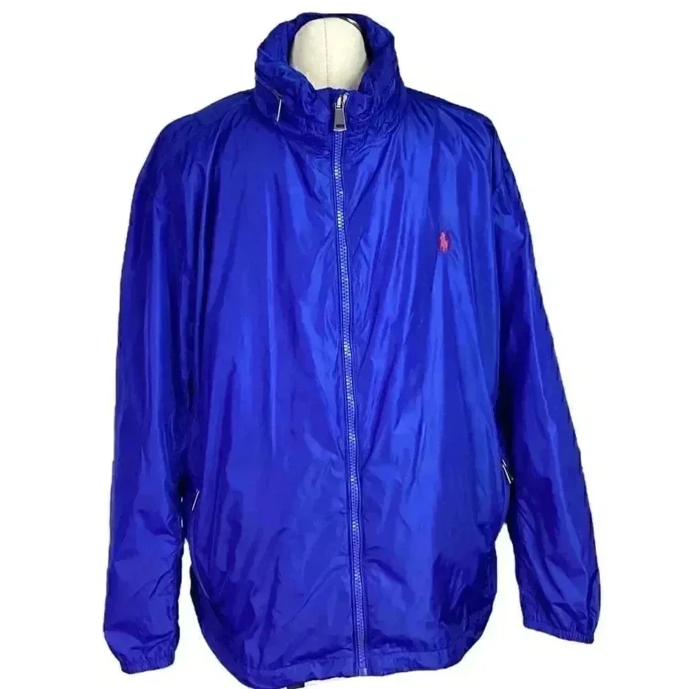 Polo Ralph Lauren Men 1XB Big Retford Nylon Windbreaker Jacket Blue Packable
